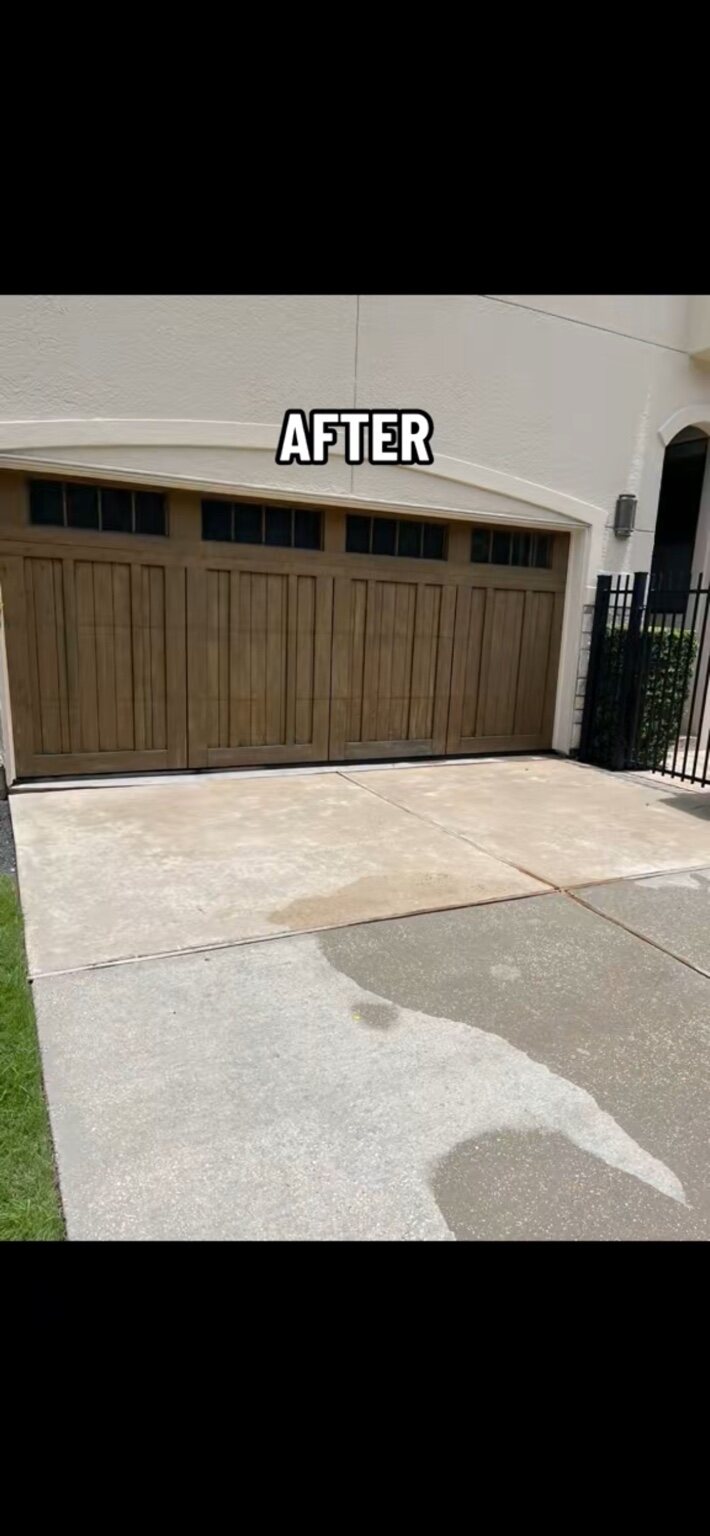 Residential driveway after pressure washing